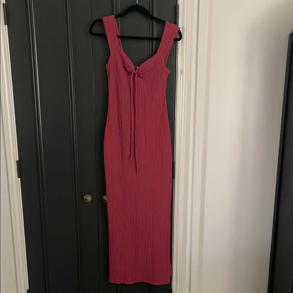 Jessica Simpson Red Ribbed Tie Front Maxi Dress